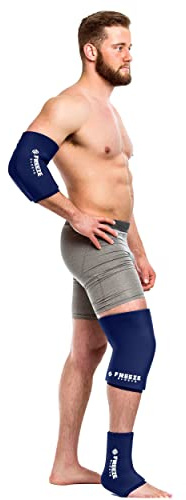 FREEZE SLEEVE Kühlbandage mit Wärmefunktion. Wiederverwendbar und hält von selbst mit 360° Wirkung Kühlpack für Knie Ellbogen Gelenke hilft bei Tennisarm Knieschmerzen (Navy Blue - XXXL)