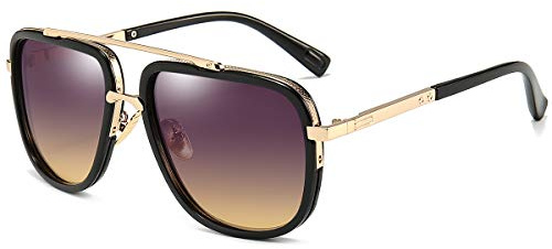 Dollger Gafas de sol cuadradas de gran tamaño para hombres y mujeres, gafas de piloto con montura dorada, gafas retro(Cornice nera sfumata grigio-marrone)