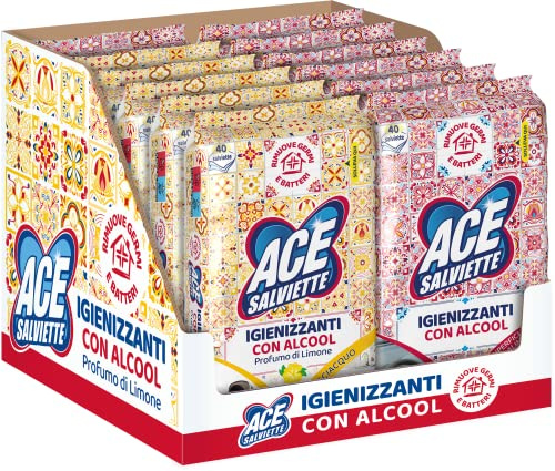 ACE Salviette Igienizzanti Mix Alcool + Sgrassanti, Cartone da 7 Confezioni Alcool e 5 Confezioni Sgrassanti, 480 Salviette