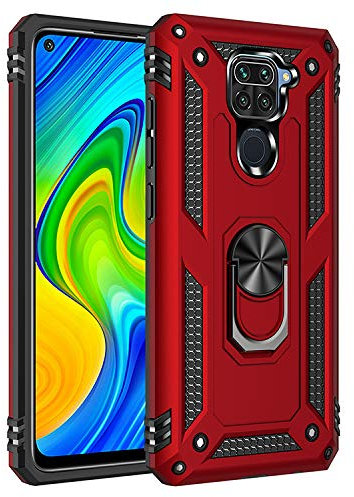 Max Power Digital Funda para móvil Xiaomi Redmi Note 9 con Anillo Giratorio 360 Metálico Imán Carcasa Magnética Rígida Antigolpes Resistente Soporte Bumper Case (Xiaomi Redmi Note 9, Rojo)