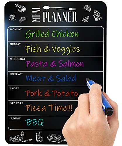 Planificateur Hebdomadaire de Repas Effaçable À Sec A4 Pour Réfrigérateur et Cuisine – Tableau Noir Magnétique Planificateur de Repas pour Réfrigérateur Effaçable À Sec – Planificateur Hebdomadaire
