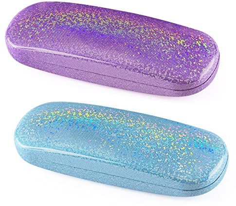 AKlamater 2pcs Hard Shell Eyeglasses Case Bling PU Leather Glasses Case Protective Case fits Most Glasses and Sunglasses for Men Women