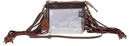 Myra Bag Intricate Leather Fringe Purse - Crossbody Clear Bag for Stadium Events, Western Style Fringe Purses for Women, Genuine Leather Western Handbags for Women, Hippie and Cowgirl Gifts