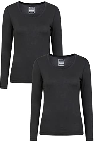 Mountain Warehouse Keep The Heat Womens Round Neck Top 2-Pack - Isotherm Quick Dry & Lightweight Ladies Baselayer - Spring Summer, Outdoors & Travelling Black (Multipack) Women's Size 8