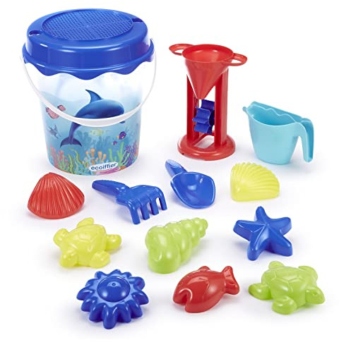 Jouets Ecoiffier - 513 - Seau Garni Transparent 21 cm Décor Dauphin - Jeu de Plage pour Enfants - Dès 18 Mois - Origine France Garantie