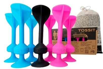 TOSSIT Jeu Fléchette Ventouse, Pétanque Intérieur Extérieur pour Sol et Mur, Silicone Puissant et Durable, Starter Pack, Rose Bleu