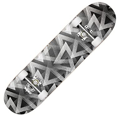 MUWO Street Skateboard 31 x 8 Zoll - Komplettboard für Einsteiger aus stabilem Holz und Aluminium, geeignet für Kinder, Teenager und Erwachsene mit verschiedenen Motive (Jumping Triangles)