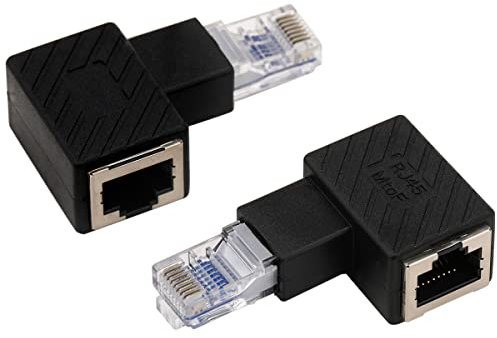 Greluma 2 Pz Adattatore Ethernet a 90 gradi, connettore LAN RJ45 ad angolo sinistro e destro, connettore di rete di estensione da maschio a femmina, per computer, laptop, router