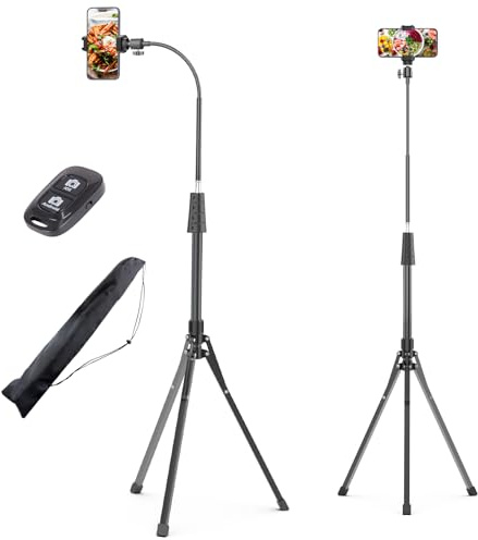 UBeesize 92’’ Cell Phone Tripod Stand with 16.5’’ Gooseneck and Remote, Overhead Tripod with Adjustable 360°Ball Head & Phone Holder for iPhone17 Pro Max/Pro/Plus/ /16/15/14/13, Android Cell Phone