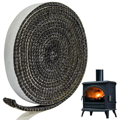 3m Kamin Dichtband, Feuerfestes Dichtungsband Selbstklebend Dichtband Glas Ofendichtschnur Kamindichtung aus Glasfasern Dichtungsband Selbstklebend für Kaminofen Tür Ofenrohr Dichtung, Breite 15 X 3mm