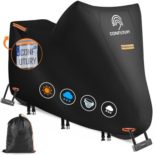 Funda para Motocicleta Resistente,Funda Moto Impermeable con 600D Nano Material,Cubierta Impermeable para Exterior con Ventana de MatríCula,4 Tiras Reflectantes (3XL 255x95x125CM)