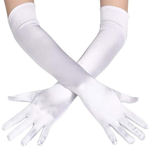 BHIPKOT Damen Handschuhe, Weiß, Elastan, Lang, 1 Paar, Satin Classic Abendhandschuhe, 21 Zoll, Erwachsene, Feierliebhaber, Frauen, Handschuhe