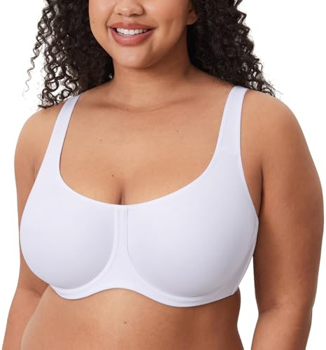 DELIMIRA Donna Reggiseno con Ferretto Sostegno Coppa Completa Taglie Forti Senza Imbottito Comodo Bianco 5E