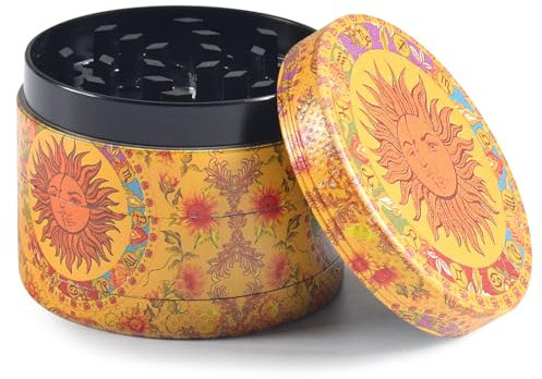 Molinillo de polen de 38 x 50 mm, amoladora para hierbas vintage con raspador para polen, molinillo de especias, pintura a color, de metal, molinillo para hierbas y especias