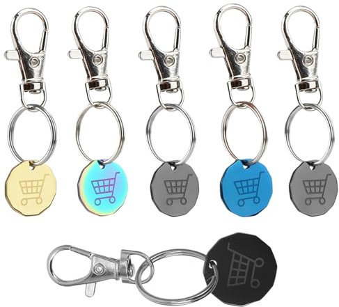 PSFYRN 6 Pcs Shopping Trolley Token, Trolley Token, Trolley Coin Keyring Uk Set, Solid Metal Trolly Coin Uk for Supermarket Cart, New Pound Coin Trolley Token(5 Colors)