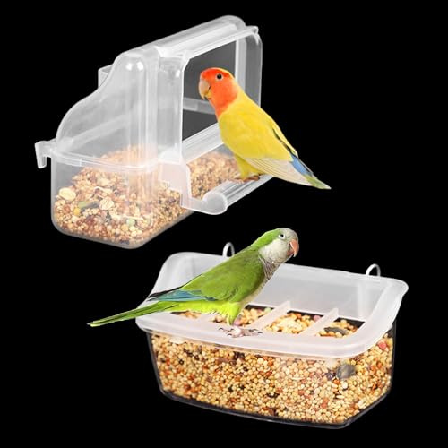 Confezione da 2 mangiatoie in plastica da appendere per pappagalli, piccoli uccelli, pappagalli, calopsitte, piccioni, canarini (trasparente)