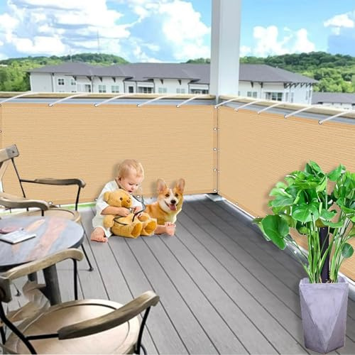 Revestimiento para Balcón 4 x 7 m, Bloque UV 98% Pantalla, Viento Lluvia, Protección de Privacidad, Valla Protectora Balcón con Ojales, para Balcon, Amarillo Arena