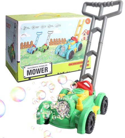 Tondeuse à Bulles Enfant, Machine à Bulles Automatique, Soufflante à Bulles Automatique Alimentée par Pile avec lumière et Son, Tondeuse à Gazon Jouet pour Activités en Plein Air Enfant
