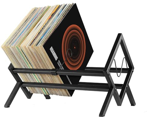Trintion Vinyl Storage Metal Record Stand 80-100 LP Storage Vinyl Organizer Vinyls Record Storage Holder Creative CD Display Stand for the Office or Any Room