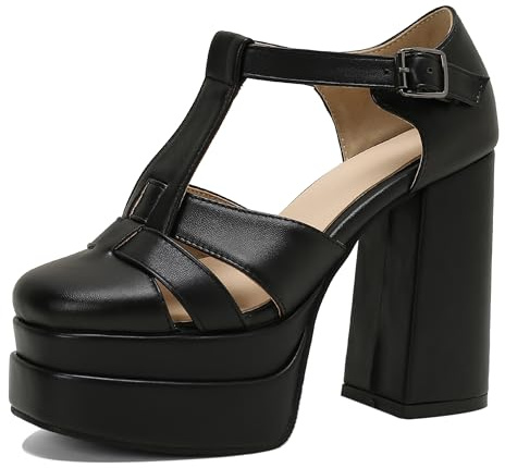Lroey Reoly Donna Tacco Alto a Blocco Sandals con Plateau Square Toe Scarpe da Sera Ls1072 Nero Numero 36 EU