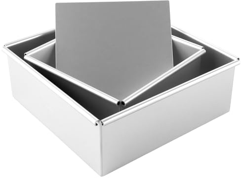 LDHHYH 2 moldes para tartas rectangulares, juego de 2 (8 pulgadas amd 6 pulgadas) molde cuadrado con base extraíble, molde cuadrado plateado, molde rectangular para hornear, tartas en capas