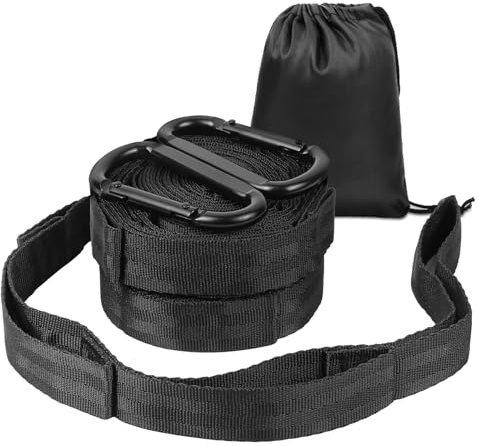 Vicloon 2 st hängande rep, 2 m hängmatta gungremmar polyestersträng med 2 svarta spännen, 5 + 1 ring justerbara hängmattor för trädgunga camping håller till 100 kg (svart)
