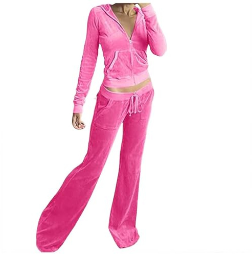 Womens Velour Tracksuits Set Sweatsuit Long Sleeve Zip Up Hoodie Top and Jogging Pants 2 Piece Sports Outfits Casual Loungewear Ladies Velvet Jogger Suit Sportswear Jogging Running Yoga for Ladies