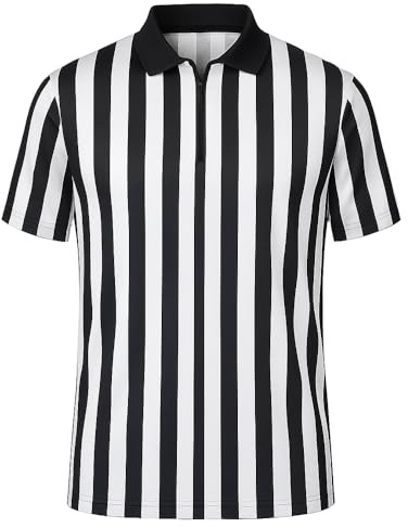 Randig Domartröja för Herr och Dam, Svart och Vit T-Shirt med Krage | Halv dragkedja, kort ärm, lätt snabbtorkande polyester, perfekt för sportevent, maskerad och roliga temafester året runt
