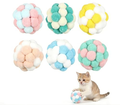 Embhlitfe 6 bolas de juguete para gatos con cascabeles, pelotas de fieltro para gatos interactivas