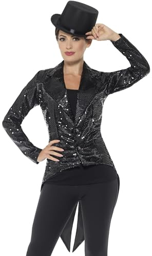Smiffys Sequin Tailcoat Jacket, Ladies, Black , Party & Carnival Fancy Dress, Party Dress Up Costumes