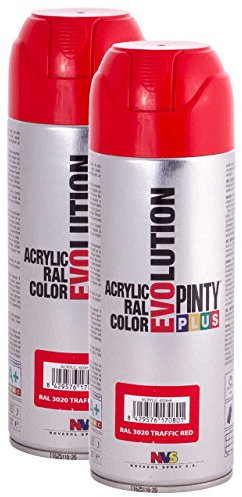 Pintyplus Evolution - Pintura en aerosol – Rojo Traffic – RAL 33003 – 11 onzas – Pack de 2 – Pintura acrílica de secado rápido, para metal, madera, piedra, cartón y papel