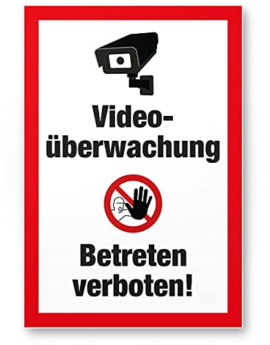 Komma Security Videoüberwachung Betreten Verboten Schild - Achtung Vorsicht Videoüberwachung - Hinweis Hinweisschild Videoüberwacht - Hinweis Mehrsprachig Sprachen