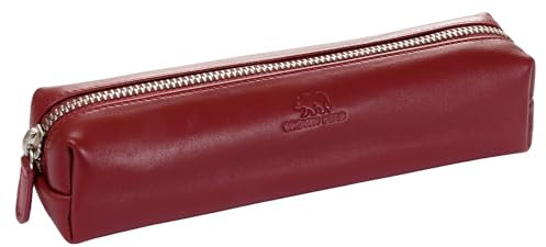 BROWN BEAR Reißverschluss Schreibgeräte-Etui Leder Rot - Echtleder Schlampermäppchen - Business Stifte-Etui - Federmäppchen BB 3041 CRD