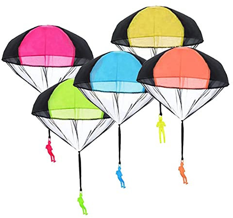 Fallschirm Spielzeug für Kinder, 5 Stück Fallschirmspringer Spielzeug, Hand Werfen Fallschirm Outdoor Flugspielzeug, Wurf Parachute Spiele für Draußen - Geschenk