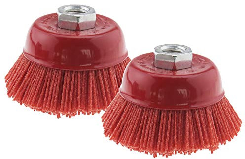 Create idea 2 Pcs 75mm/3 Inch Nylon Filament Abrasive Wire Cup Brush Steel Internal Thread M14x2 Red For Metal Polishing Cleaning Grinder Rust Removal