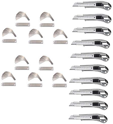 Alu- Cuttermesser inkl. 100 Ersatzklingen, 18 mm Abbrechklingen, automatische Klingenarretierung, Inhalt: 10 Stück