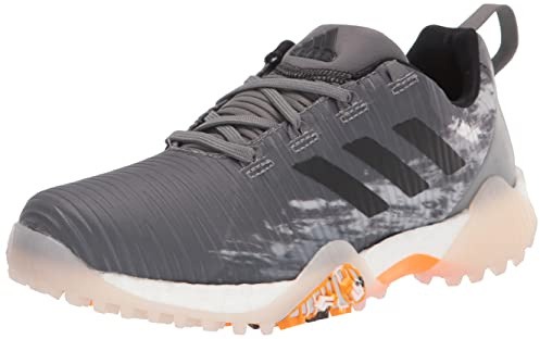 adidas Men's CodeChaos Spikeless Golf Shoes, Grey Four/Core Black/Orange Rush, 9.5