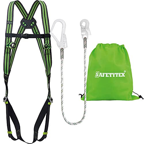 Safetytex Auffanggurt mit Halteseil - Fallschutz DIN EN 361 & EN 354 - Bandfalldämpfer Universalgröße - Auffangseil Höhenarbeit - Absturzsicherung Bauarbeiten - Gerüstbau Halteseil
