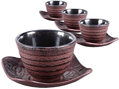 tea4chill Gusseisen Teetasse mit Untertasse Misaki antikrot 100ml. Traditionelle asiatische Gusseisen Teebecher im Set mit Untersetzer. Ideal Ergänzung für Gusseisen Teekanne.