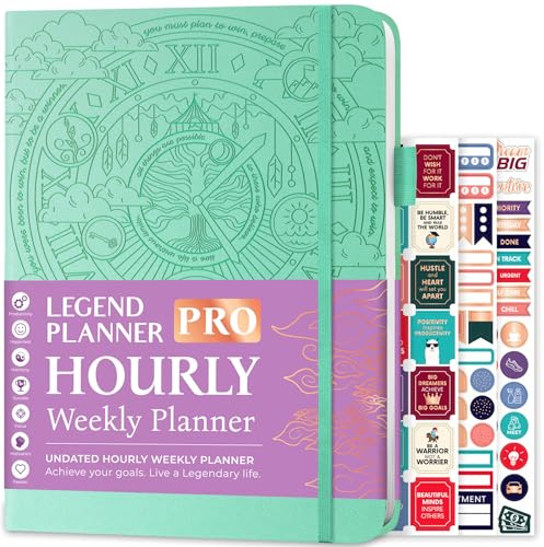 Legend Planner PRO Hourly Schedule Edition - Undated Deluxe Weekly & Daily Organizer with Time Slots. Time Management Appointment Book Journal for Work & Personal Life, A4 Size Hardcover - Aquamarine