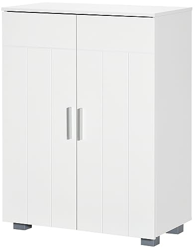 kleankin Bathroom Cabinet, Modern Bathroom Storage Cabinet, Free Standing Bathroom Cupboard with 3 Tier Adjustable Shelves, White