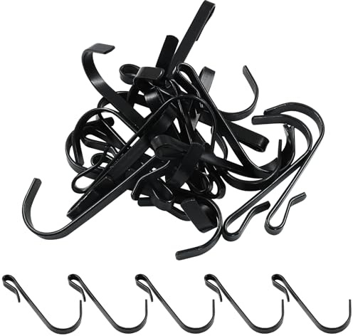 Piutouyar 20 Pack S Shaped Hanger Hooks, Black J Shaped Hook Stainless Steel Clip-on Hook Heavy Duty Hanging Hooks for Home Kitchen Bedroom