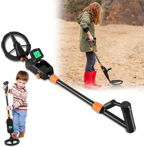Aufun Detector de metales infantil con pantalla LCD y función de precisión, incluye batería, bolsa de transporte, pala, para niños y principiantes para la búsqueda del tesoro
