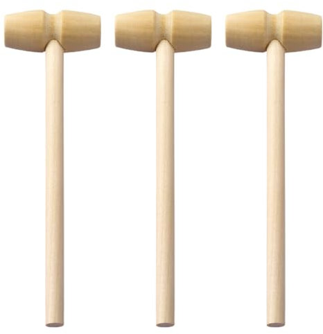 RDNKVB Herramientas de Madera para Martillar,Martillo Cangrejo de Madera,Mini Martillo de Madera,Mazo Cangrejo Langosta,Martillo Golpeador Juguete,DIY Pequeño Martillo Pintor para Niños 3 Piezas