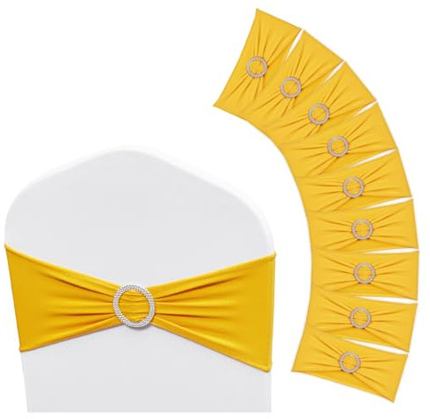 VEVOR Fascia per Sedia Elasticizzata in Spandex, Fiocchi Elasticizzati per Sedia con Fibbia Rotonda, Fasce Elastiche per Sedia, per Matrimoni, Banchetti, Decorazione per Sedia 50 Pezzi Giallo Oro