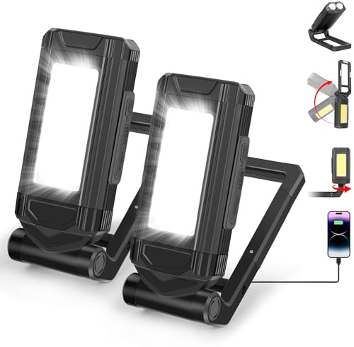 Daphomeu Torcia LED con magnete, 2 pezzi, lampada da officina ultra luminosa, lampada da lavoro COB con funzione girevole e base magnetica, ideale per riparazioni auto, officina e campeggio