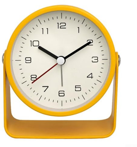 Zoegneer Kreativer Wecker aus Metall, geräuschloser Wecker, 7,6 cm, Nachttischuhr, schwingend, kleine rotierende Uhr für Zuhause (gelb)