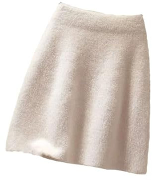 Damen Strickrock für Herbst und Winter, kurz, einfarbig, hohe Taille, Wickelröcke, Skinny, Swing, Mini-A-Linien-Rock, weiß, L