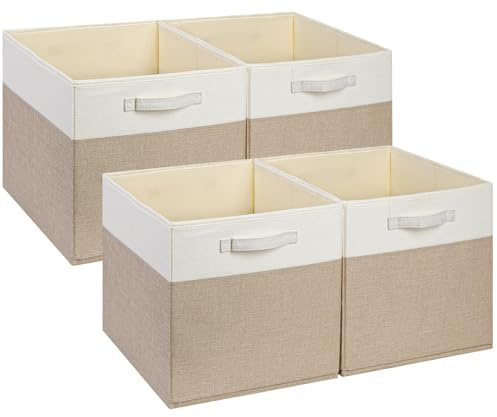 SOCOHOME Cubo portaoggetti in tessuto, 33 x 33 x 33 cm, cesto cubo di stoccaggio, scatola di immagazzinaggio (bianco cachi chiaro, confezione da 4)