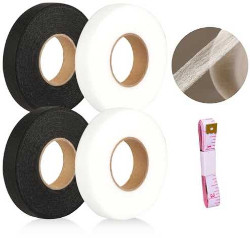 4 Rolls Iron On Hemming Tape for Trousers Curtains, 64 M/Roll for Wonder Web Hemming Tapes, No Sew Hem Tape Iron on Adhesive Fabric Tapes for Trousers Clothes Bonding DIY(Black/White/20mm Wide)